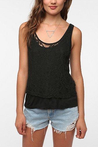 Pins And Needles Layered Lace Tank Top - Black - Xs